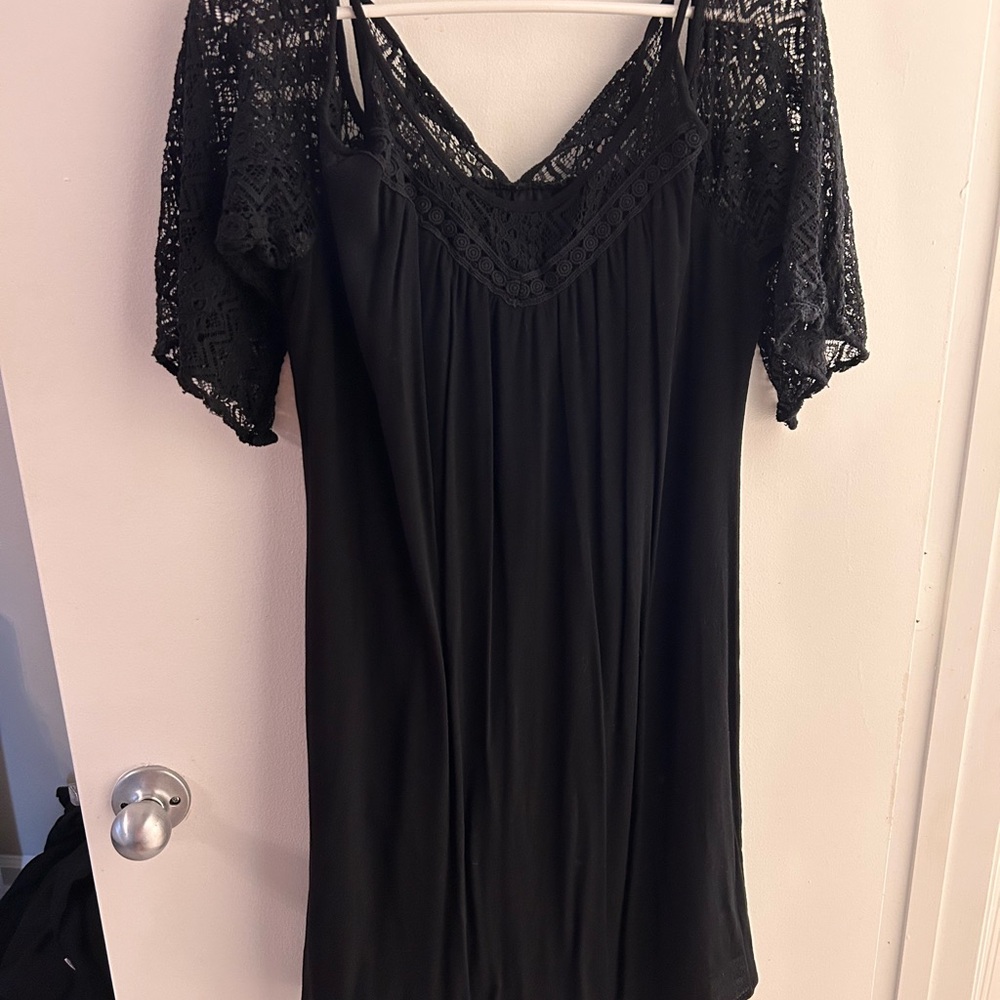 Black Lace-Trim Cold-Shoulder Camisole Dress